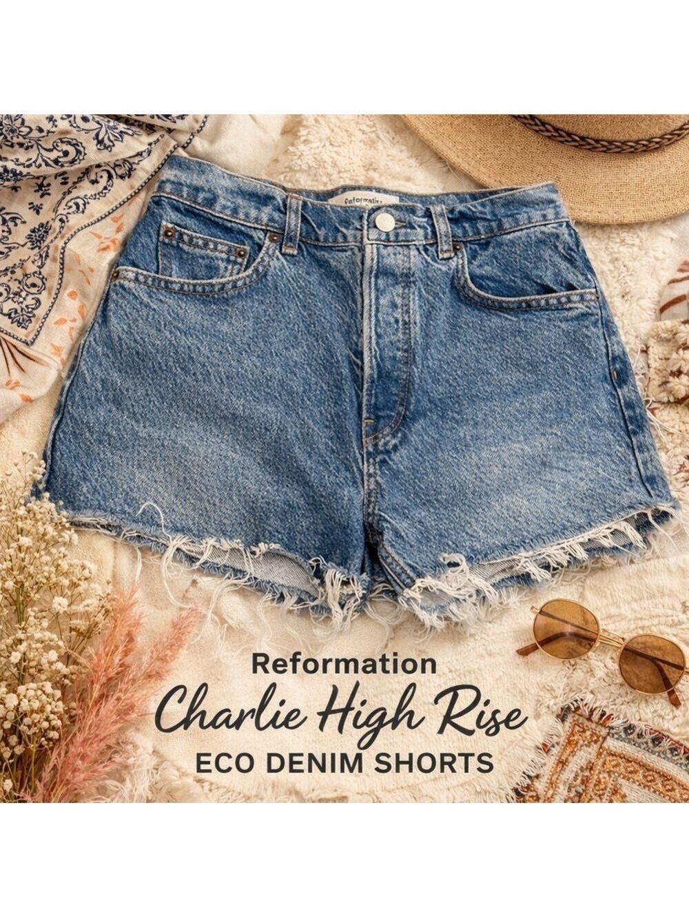 Reformation Charlie High Rise Jean Shorts 26 Frayed Hem Sustainable Denim - Picture 8 of 8